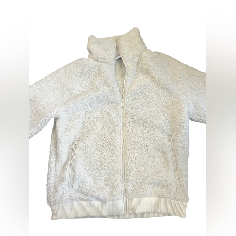Athleta Tugga Sherpa Jacket Women's sz small white/bone Cropped Full Zip Fleece
